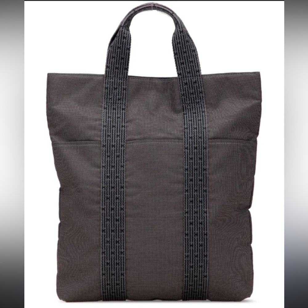 Hermes Herline Cabas Tote Gray Canvas Zip Top Bag